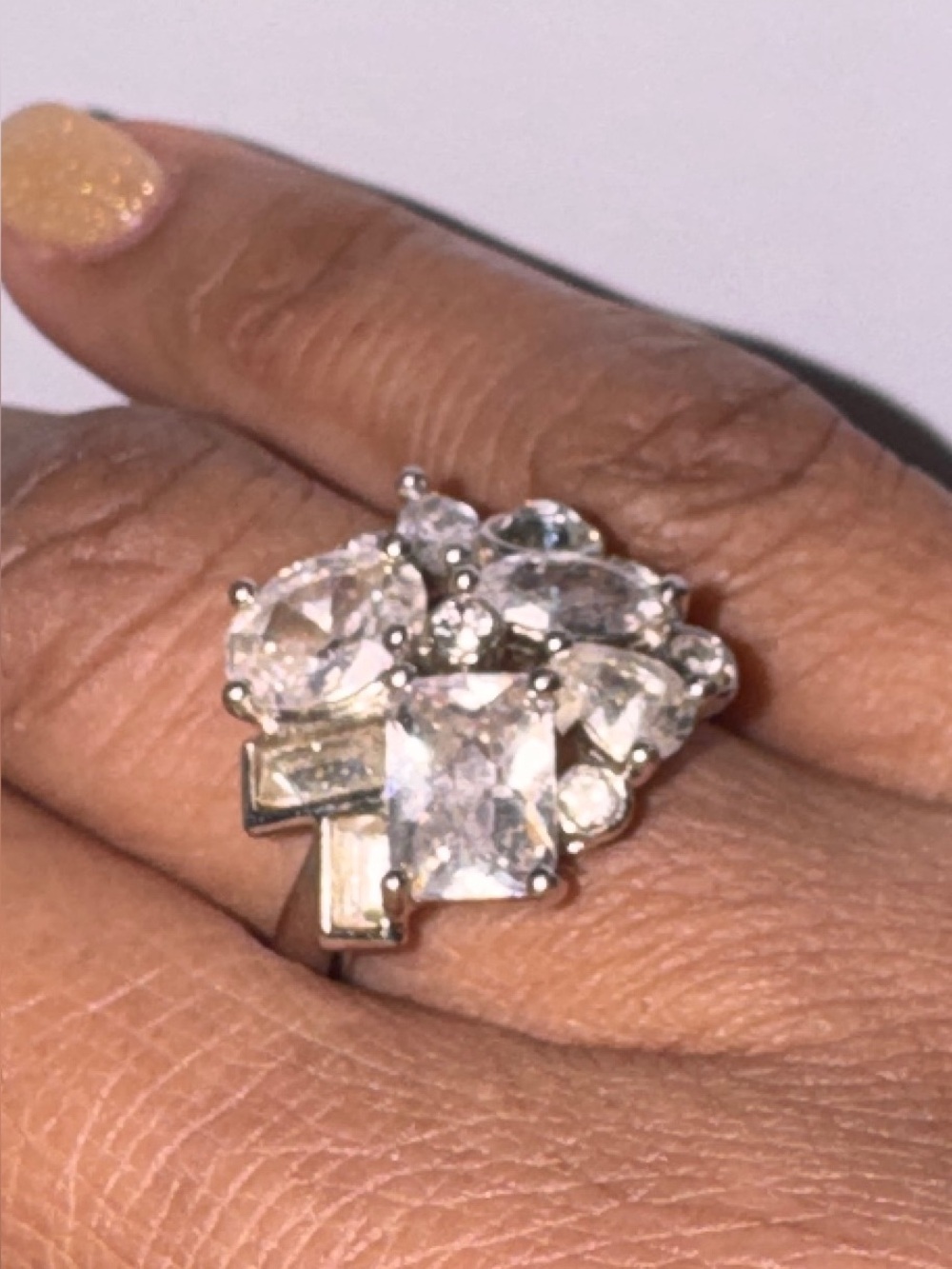 Crystal Cluster Statement Ring - Clear/Silver Tone - Picture 4 of 4